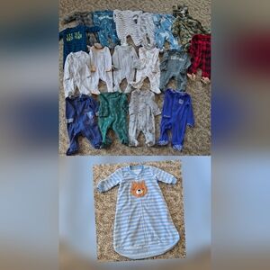 16 count Boys 0-3 and 3 month fleece & cotton sleepers,1 bunting & 1 Sleepsack